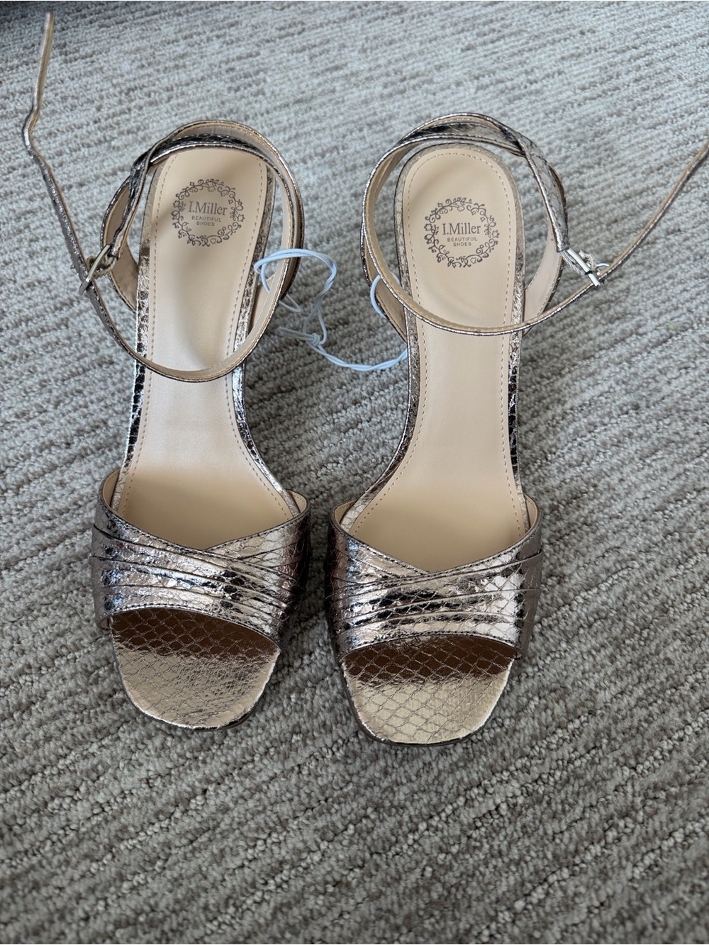 I. Miller Metallic Rose Gold Ankle-Strap Heels - size 9